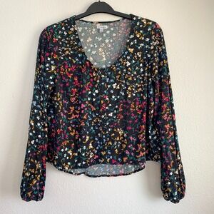 Love fire Floral Top Long Sleeve ScoopNeck Faux Button Front Size XL Junior
